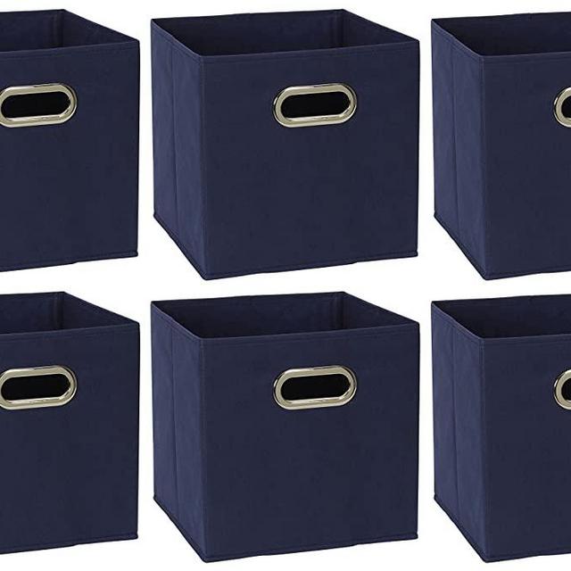 Household Essentials 81-1 Foldable Fabric Storage Bins | Set Of 6 Cubby Cubes With Handles | Navy Blue