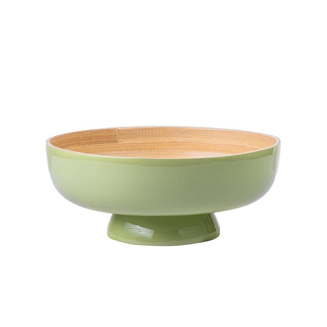 PEMAR 10" Lacquer Bamboo Fruit Bowl for Kitchen Counter, Handmade Large Decorative Pedestal Bowl for Entryway Table Home Decor, Key Bread Candy Snacks Organizer (Matcha Latte)