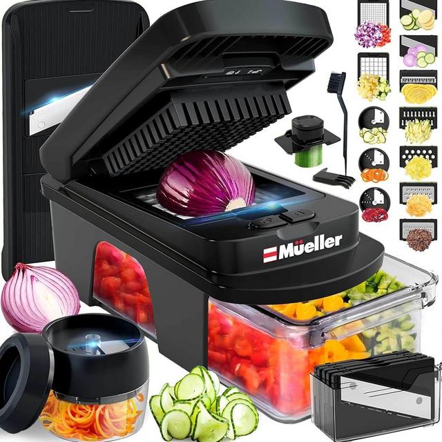 Mueller ULTIMATE 12 Blade Vegetable Chopper, Mandoline Slicer and Spiralizer, Dicer, Grater, Kitchen Essentials & Accessories, Black