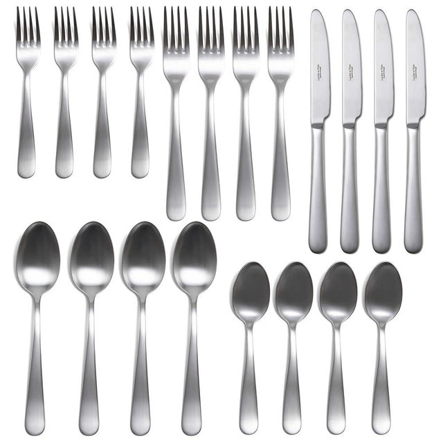 Signature Stainless Steel Flatware 20-Piece Set - Service for 4, Premium Stainless Steel with Weighted Handles, Dishwasher Safe, Everyday or Special Occasion Cutlery (Satin Finish)