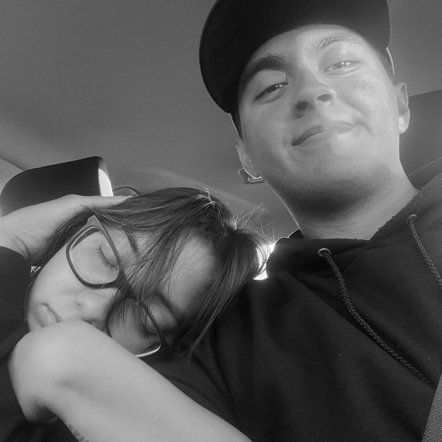 Her favorite place to sleep? Fausto’s shoulder.