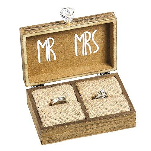 Cypress Home “and The Two Become One” Mr. and Mrs. Wooden Ring Holder Decorative Box - 5”W x 6”D x 2”H