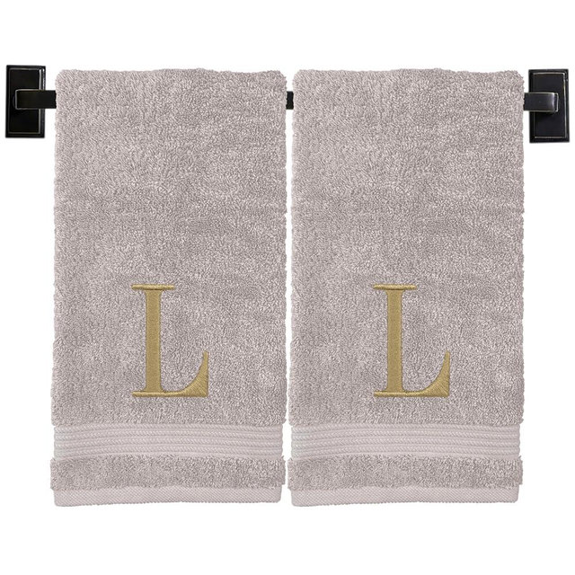 Custom Luxury Towels Beige Hand Towels for Bathroom with Monogram | Luxury Cotton Turkish Towels | Embroidered in USA | Set of 2 | Choose Set Color and Letter | A - Z | Modern Font
