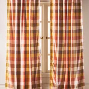 Woven Semi-Sheer Cotton Plaid Curtain - Warm Multi, 96" X 50"
