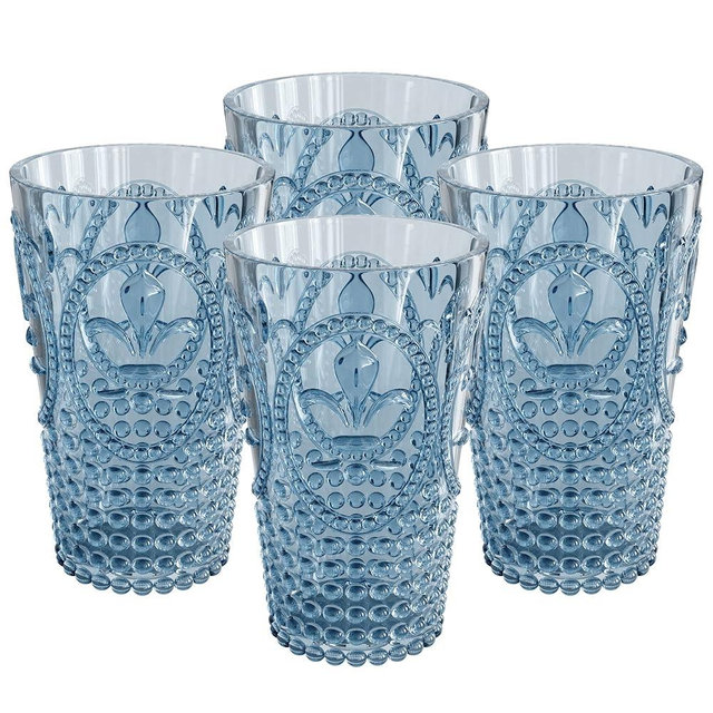 elle decor Acrylic 25 Ounce Plastic Water Tumblers, Set of 4 Drinking Cups, Reusable, Shatterproof, and BPA-Free Beverage Drinking Glasses for Water, Juice, Lemonade, Ice Coffee (Indigo Blue)