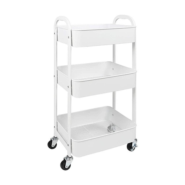 3-Tier Rolling Utility Cart with Caster Wheels,Easy Assembly, for Kitchen, Bathroom (White)