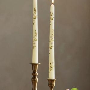 Painted Floral Taper Candles, Set of 2