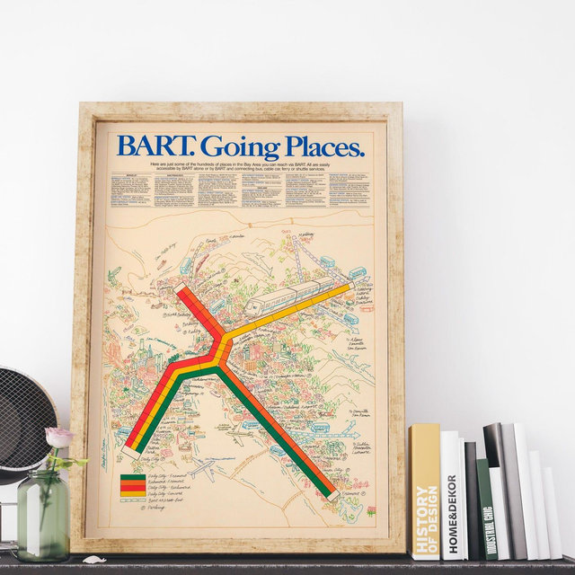 Map of the Bart system, 1982 vintage map, antique map subway, San Francisco, Bay area, Oakland, retro subway, SF map, San Francisco transit