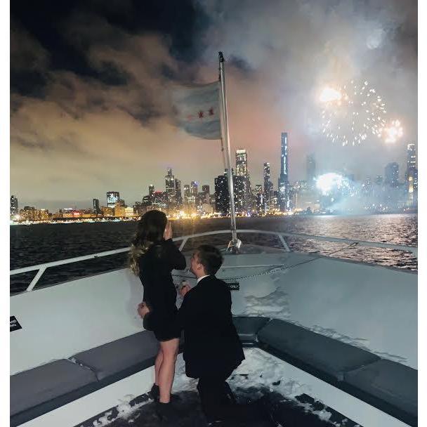 Our engagement on January 1st, 2020 on the Anita Dee on Lake Michigan, just after midnight!
