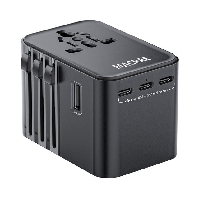 Universal Travel Adapter Worldwide with 3 USB C and 2 USB A Ports, MACRAE Universal European Plug Adaptor US to World, International Power Adapter for EU, USA, UK, Australia, Thailand, India etc