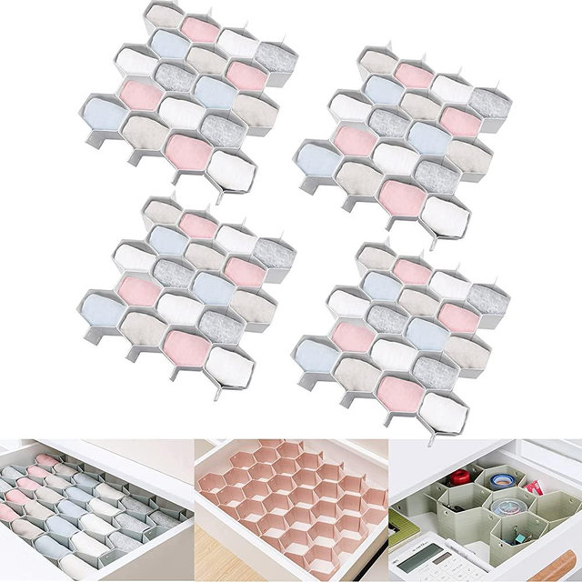 Honeycomb Separator Adjustable Drawer Organizer Divider for Underwear Belt-Scarf Socks Organizer (Gray(4pcs))