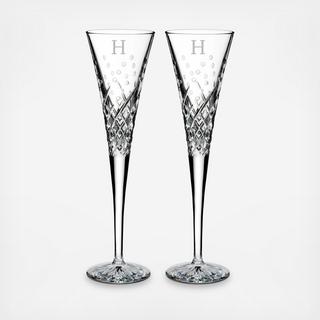 Wishes Happy Celebrations Block Letter Champagne Toasting Flute, Set of 2