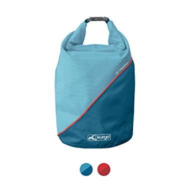Kurgo Dog Food Travel Bag | Pet Food Travel Storage Container | Dog Travel Accessories for Camping | Easy to Clean | BPA Free | Foldable | Holds 5 Pounds | Kibble Carrier | Coastal Blue & Chili Red