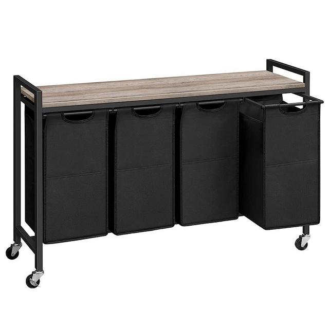 HOOBRO Laundry Hamper Cart, 4-Compartment Laundry Basket, 4 × 10.5 Gal (39.8L), Rolling Laundry Sorter Organizer, Pull-Out and Removable Oxford Fabric Laundry Bags, Greige and Black BG04XY01