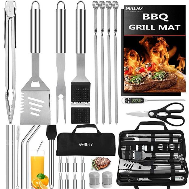 grilljoy 31PC Heavy Duty BBQ Grilling Accessories Grill Tools Set - Stainless Steel Grilling Kit with Storage Bag for Camping, Tailgating - Perfect Barbecue Utensil Gift for Men Women