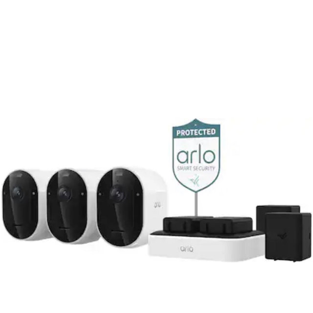 Arlo - Pro Outdoor Security Camera (6th Gen, 2025 Release) - Wireless, Rechareable Battery with Charging Station, 3-Cam - White