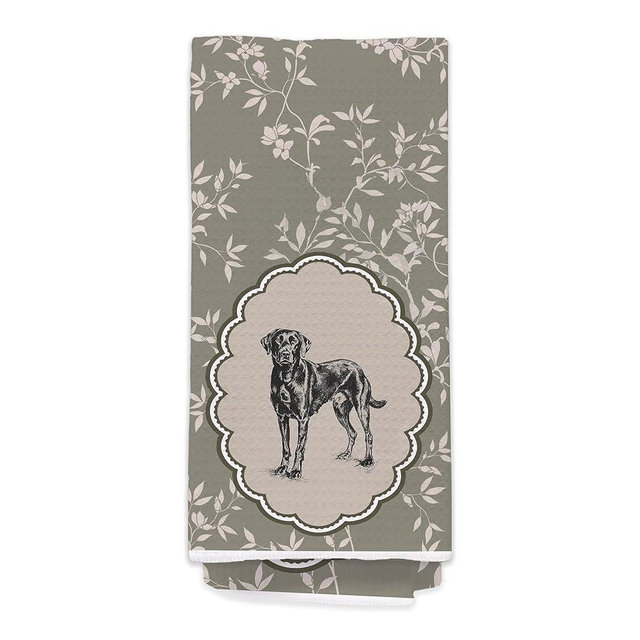 BitKan Sage Green Floral Black Labrador Retriever Kitchen Towels - Black Lab Gifts Hand Towels for Bathroom Kitchen, Vintage Cottagecore Lab Decorative Dish Tea Towel Dishcloth589