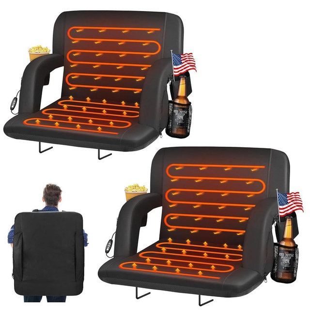 HOPERAN Heated Stadium Seats for Bleachers with Back Support and Wide Cushion, Extra Portable Bleacher Seat Foldable Stadium Chair, USB 3 Levels of Heat, 5 Pockets for Outdoor Camping Games Sports