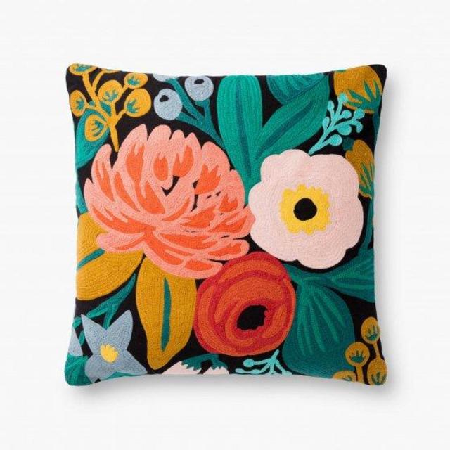 Rifle Paper Co. Vintage Blossoms Embroidered Pillow (Black)