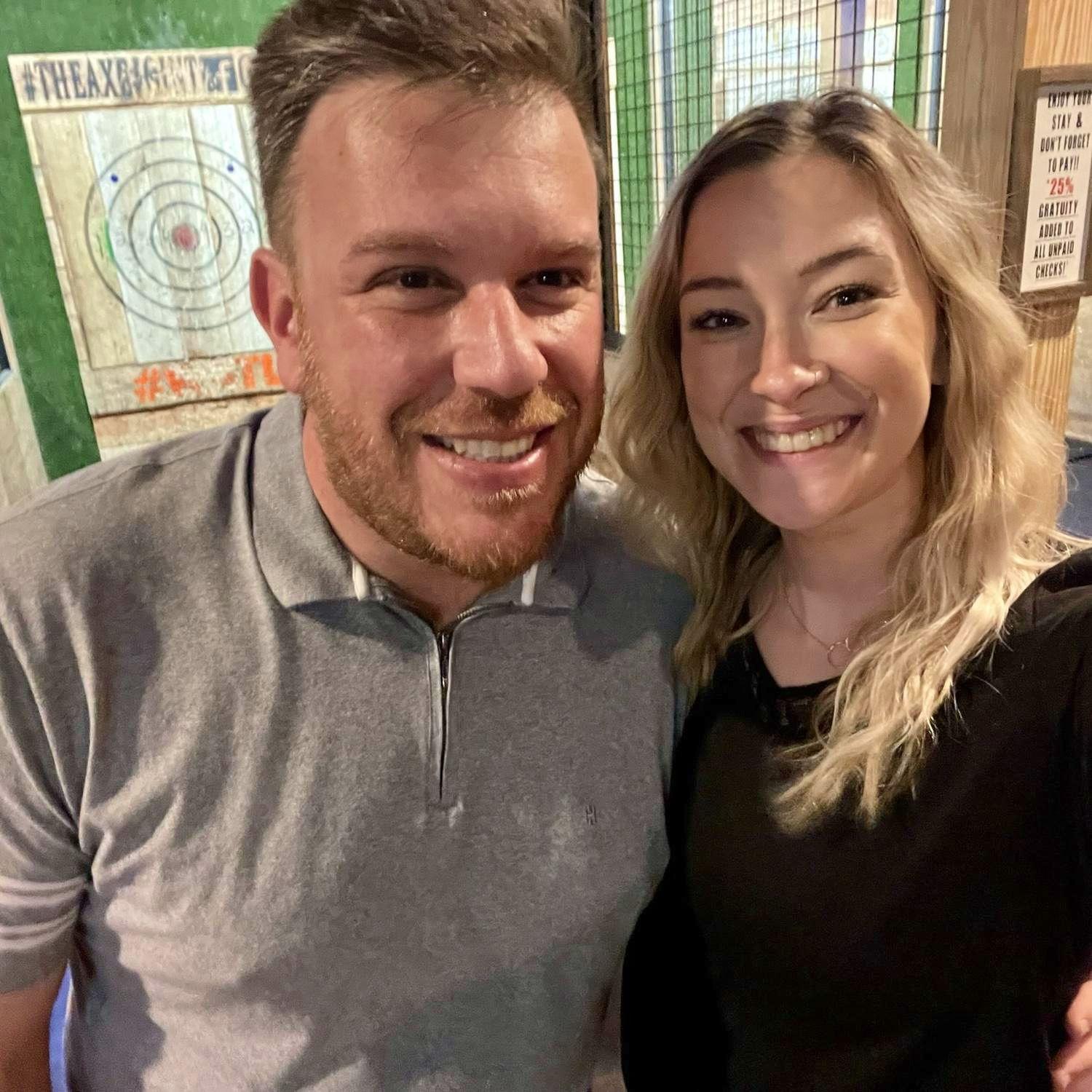 Our first photo together on our second date at axe throwing. Guess who won :)
January 2023