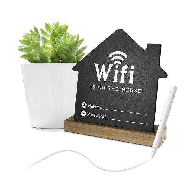 Fosinz WiFi Password Sign Wooden WiFi Sign Wireless Network Sign Table Chalkboard for Restaurant Supermarket Office Home Bar Coffee (6.1" HX5.9 W Black1)