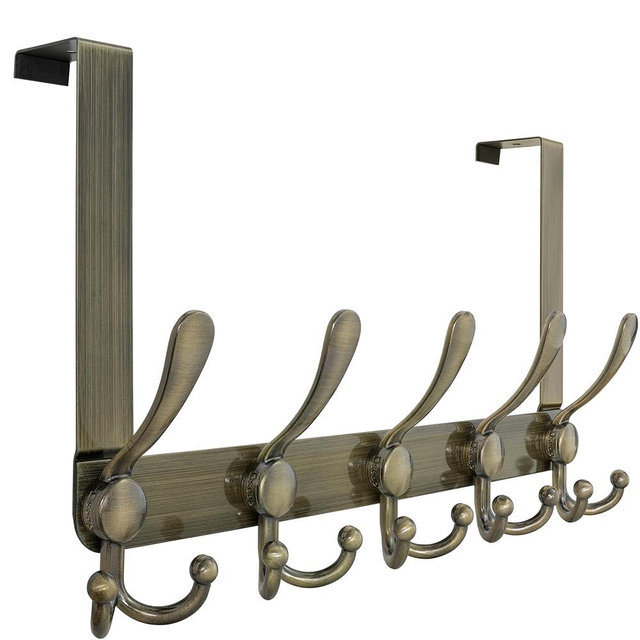 Dseap Over Door Hook 2.0 - Upgraded Version - Simple-Assembly, Strong, Heavy-Duty Stainless Steel 5-Tri-Hook Over The Door Hanger Rack, SimpleStrong Series, Bronze