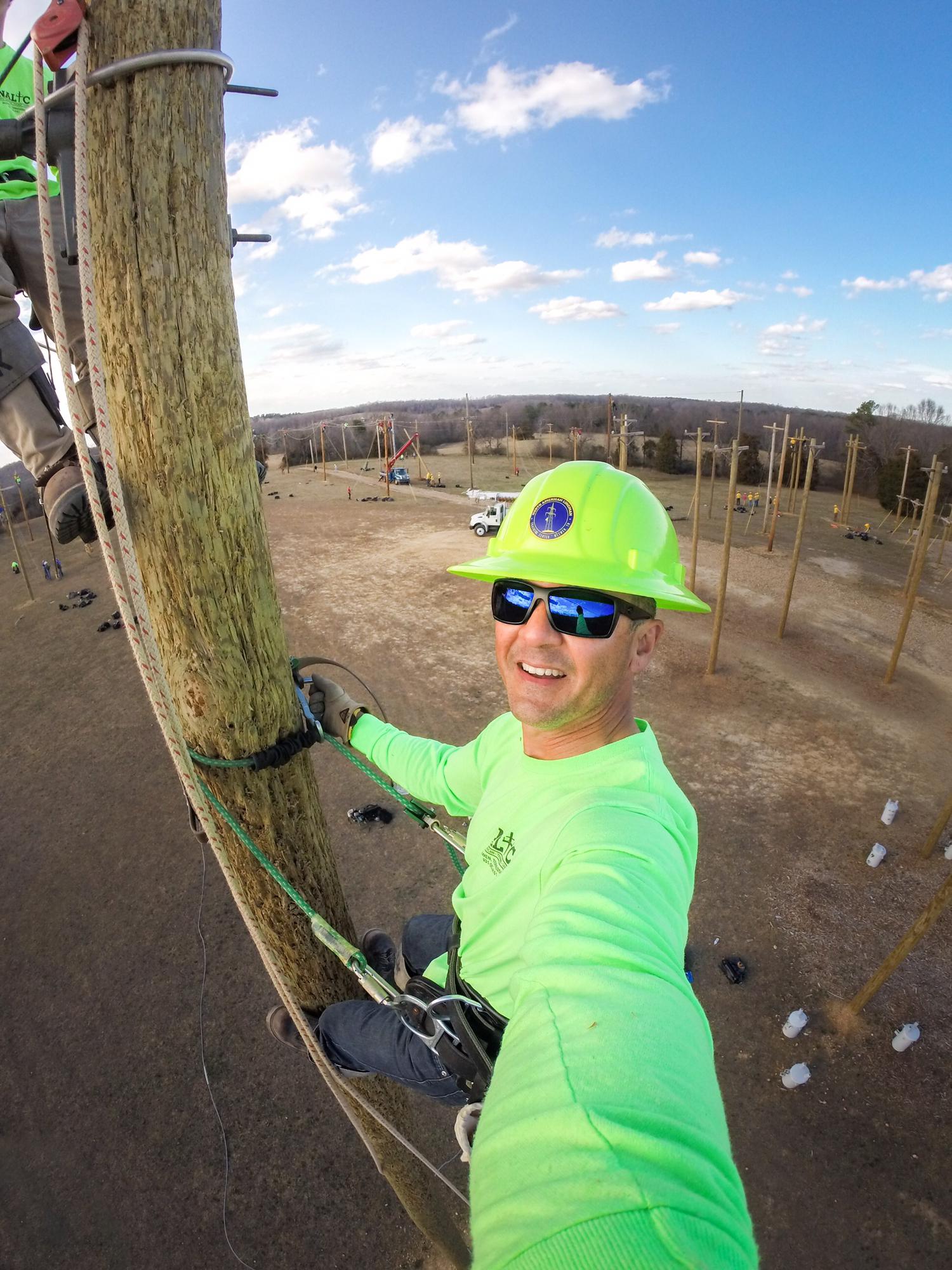 Jake training to be a lineman. I don’t know how he does it.