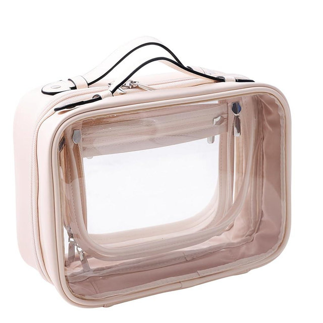 SANHECUN traveling toiletry Case large clear cosmetics case makeup bag (Beige, Small)