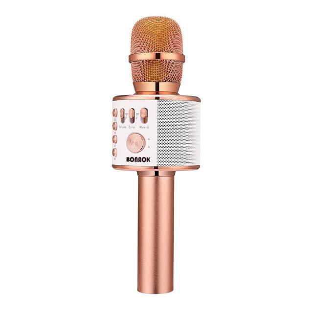 BONAOK Wireless Bluetooth Karaoke Microphone,3-in-1 Portable Handheld Karaoke Mic Speaker Machine Home Party Birthday for All Smartphones Q37 (Rose Gold)