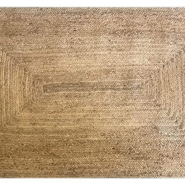 Fernish Decor Handwoven Jute Area Rug, 4 ft. x 6 ft. Natural Yarn- Rustic Vintage Beige Braided Reversible Rectangular Rugs for Bedroom, Kitchen, Living Room, Farmhouse