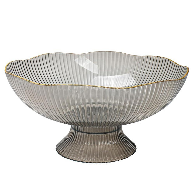 Plastic Fruit Bowl, Pedestal Decorative Stand for Kitchen Counter, Vintage Footed Cute Clear Large Storage Basket Organization for Display Produce, Snacks for Home, Table, Farmhouse Decoration-Grey