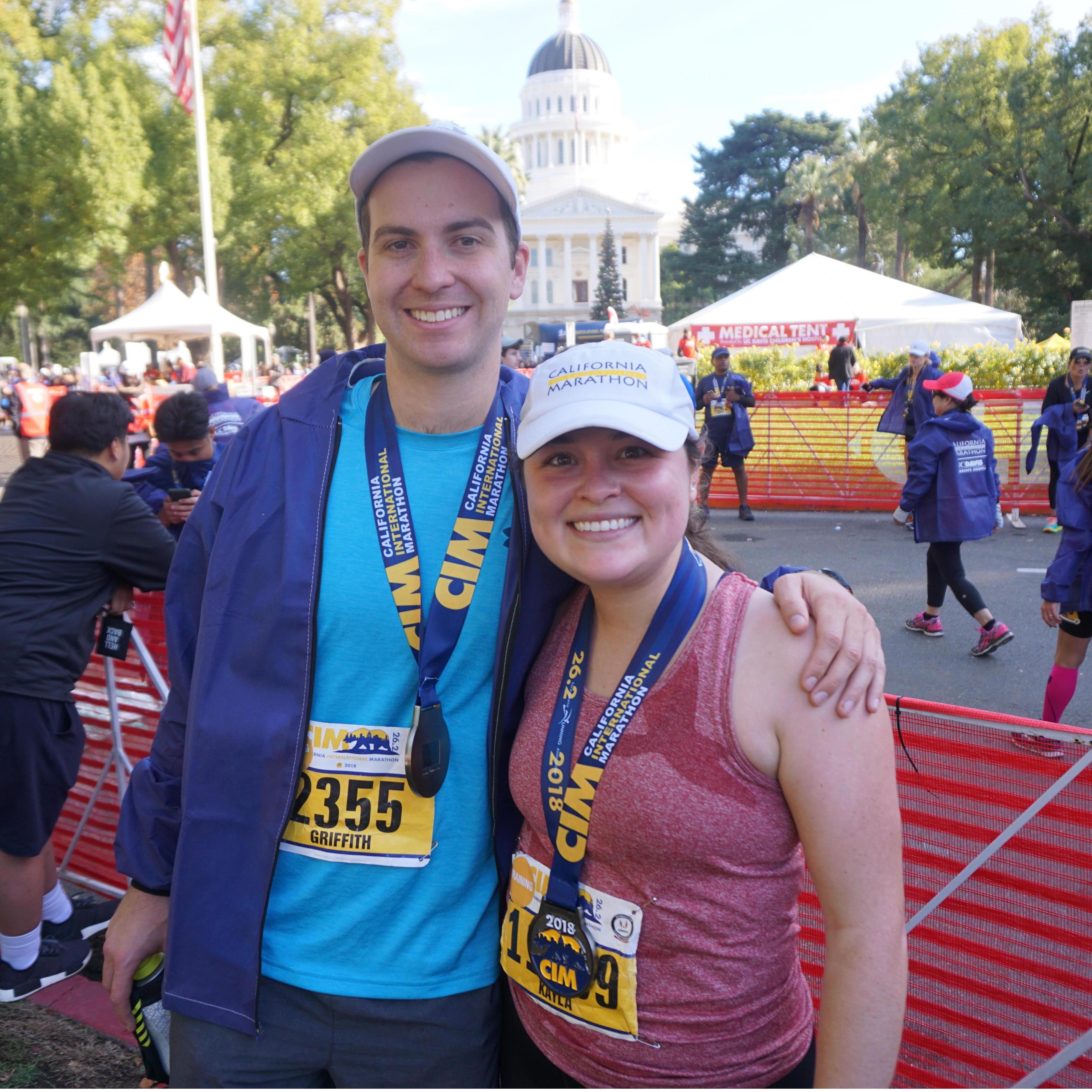Griff's first marathon, Kayla's second CIM, December 2018