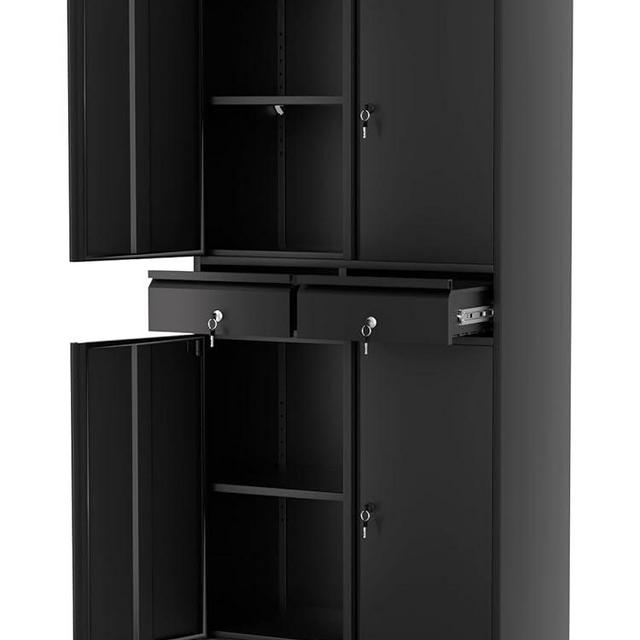 GarveeHome 72" Metal Storage Cabinet with Wheels, Locking Doors & 2 Drawers,Heavy Duty Rolling Garage Organizer with 3 Adjustable Shelves (with Wheels, with 2 Draws)