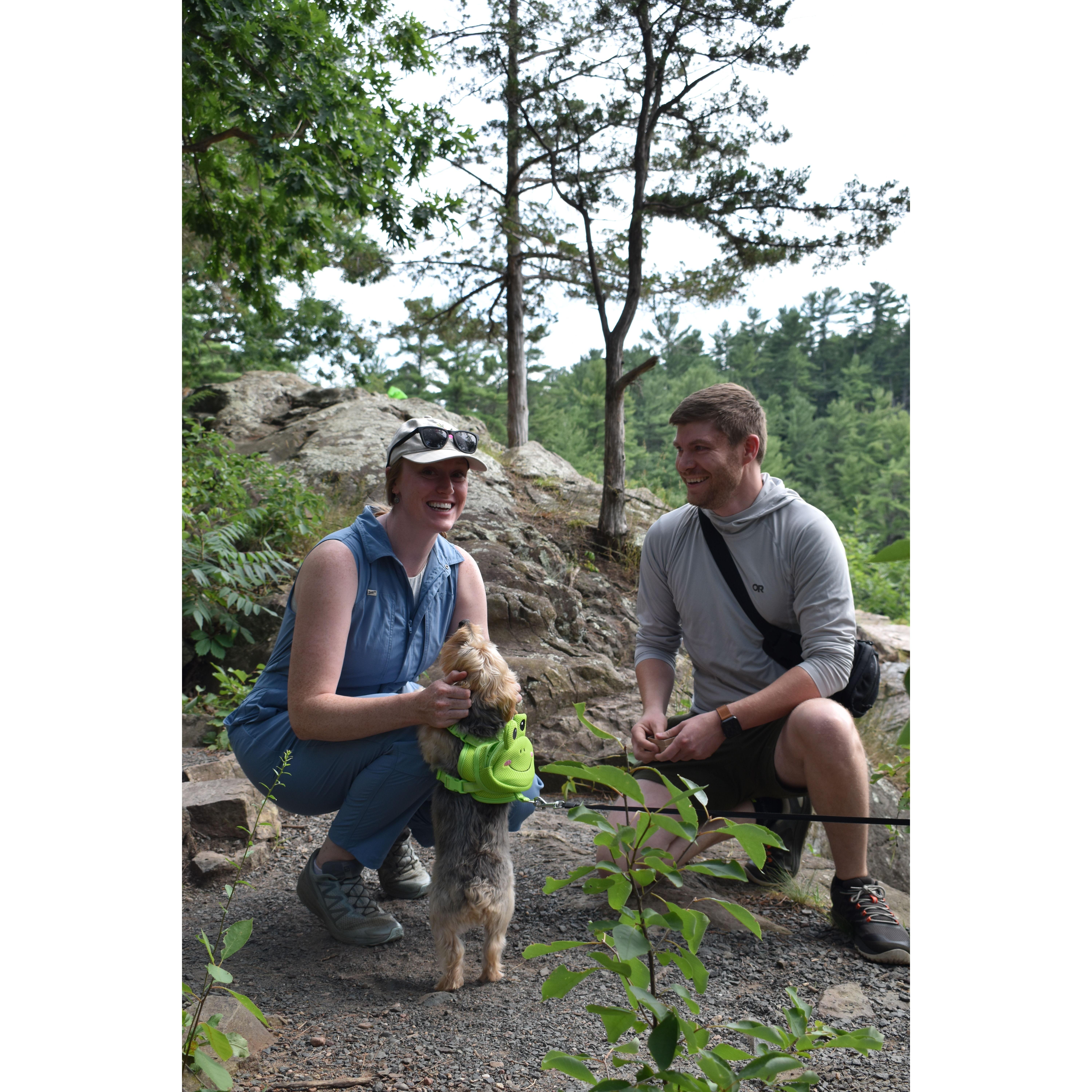 Moments after Henry proposed.  June (dog of Henry's parents) brought the ring to him.
