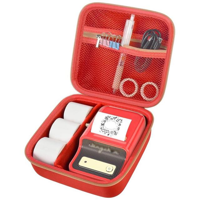 ALKOO Case Compatible with NIIMBOT B21 Label Maker Wireless Thermal Label Printer, Holder for Inkless Label Maker & Labeling Tapes Refills, with Mesh Pocket for Cable Accessories (Red)