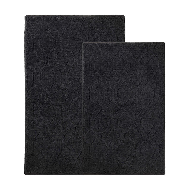 Diamond Lattice Textured Machine Washable Bath Rugs, Set of 2, Black - Blue Nile Mills
