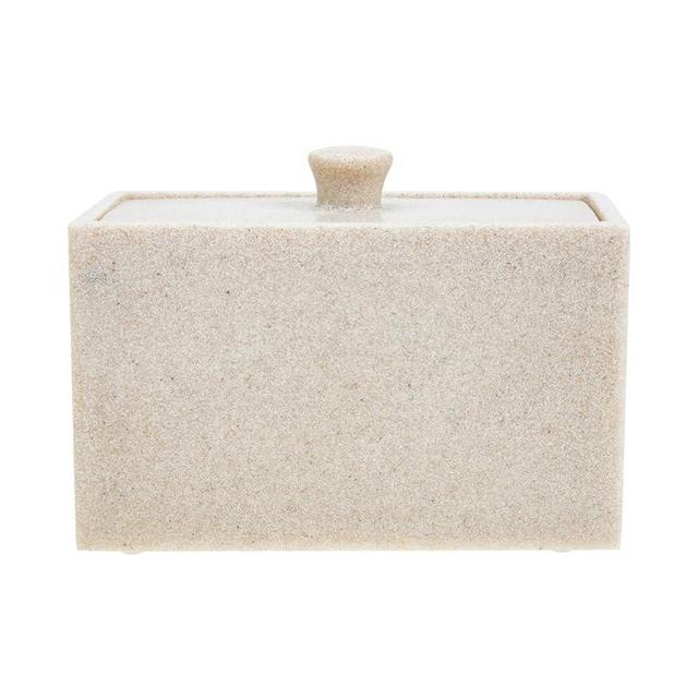 Zerodeko Holder Cotton Round Holder Resin Cotton Swab Storage Box with Lids 2 Compartments Pad Container Makeup Swab Canister Vanity Organizer (Beige) Tampon Flask
