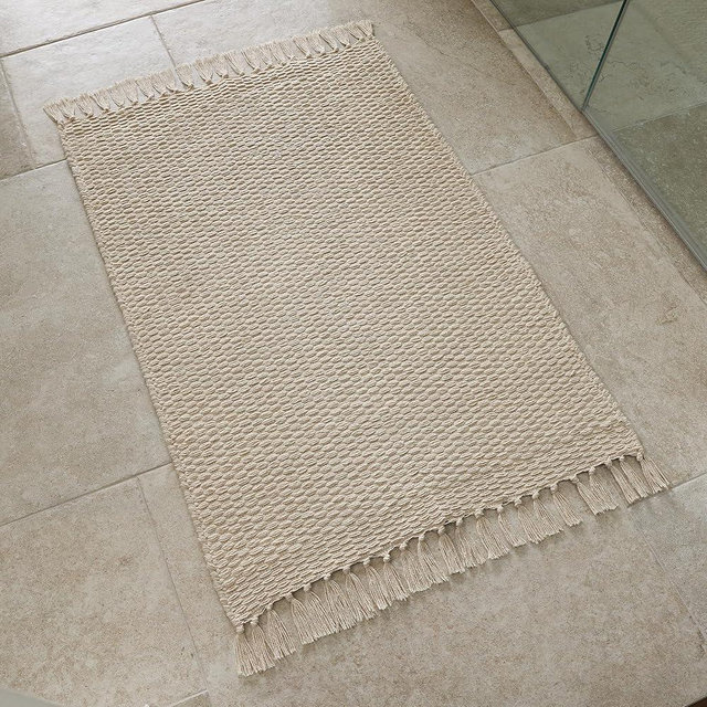 KIBAGA Beautiful Boho Bathroom Rug with Tassels - Soft 2 x 3 ft. Cotton Rug Fits Perfectly Into Your Bath - Washable, Non-Slip Mat Ideal to Enhance Your Modern Home Decor