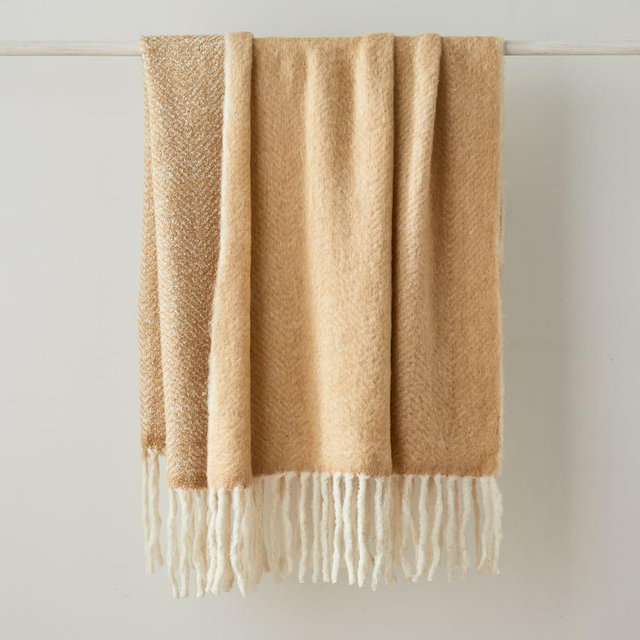 Brushed Herringbone Throw, Almond, Standard Standard 50x60