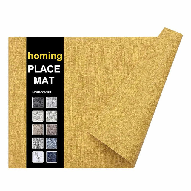 homing Faux Leather Heat Resistant Placemats Set of 6 – Waterproof Wipeable Dining PU Place Mats for Indoor & Outdoor, Easy to Clean - Yellow