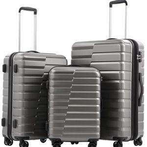 Coolife Luggage Sets, 3 Piece Hard Shell Suitcase Set with Spinner Wheels, Expandable Large Checked Luggage, Lightweight Rolling Carry On with TSA Lock Gray