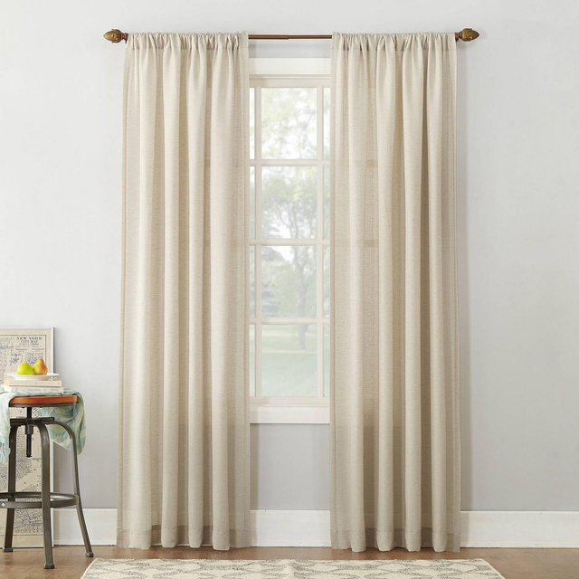 63"x54" Linen Blend Textured Sheer Rod Pocket Window Curtain Panel Ivory - No. 918