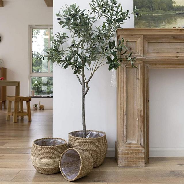 LA JOLIE MUSE Natural Seagrass Large Planter, Plant Pots Cover, Indoor Planters Flower Pots, 13.5 inch Pack 3