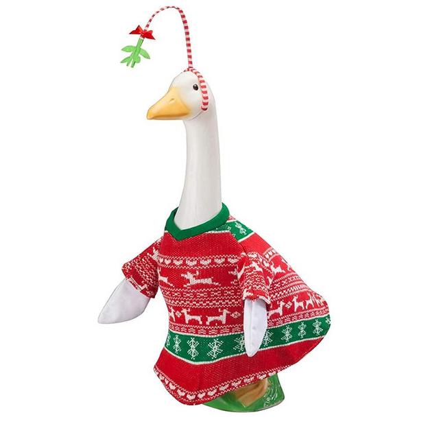 Fox Valley Traders Red and Green Sweater Goose Outfit with Mistletoe by Gagglev