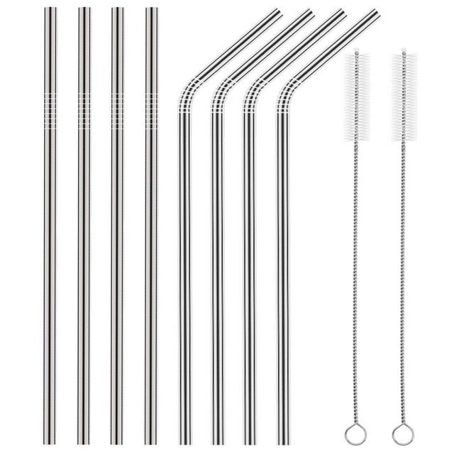 Set of 8 Stainless Steel Straws FDA-Approved Ultra Long 10.5'' Drinking Metal Straws For 20 30oz Stainless Tumblers Rumblers Cold Beverage (4 Straight + 4 Bent + 2 Brushes)
