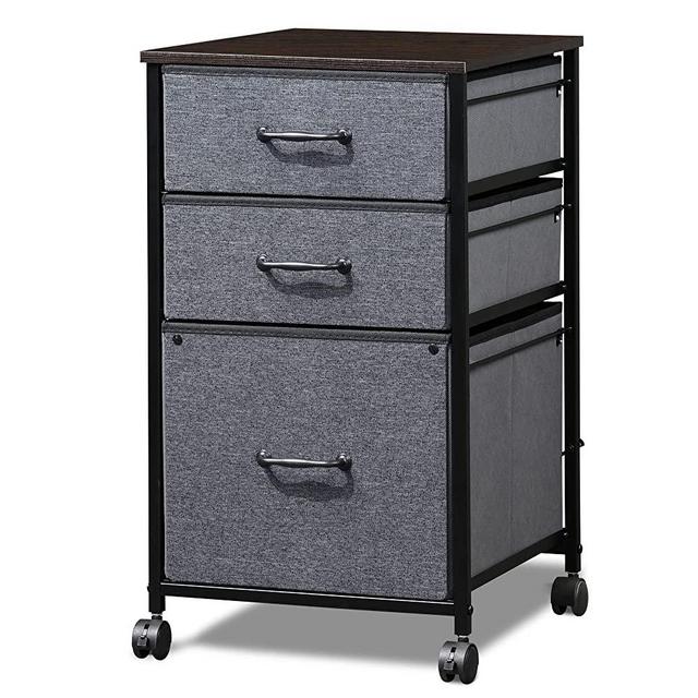 DEVAISE Mobile File Cabinet, Rolling Printer Stand with 3 Drawers, Fabric Vertical Filing Cabinet fits A4 or Letter Size for Home Office, Dark Grey