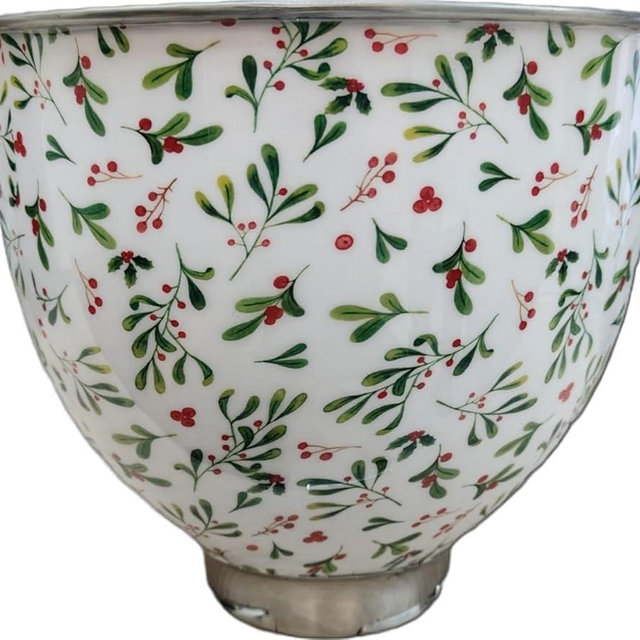 Biscuitique Stainless Steel Mixer Bowl With Stunning Floral Holiday Pattern For KitchenAid Tilt-Head Artisan and Classic 4.5 Quart and 5QT Stand Mixer