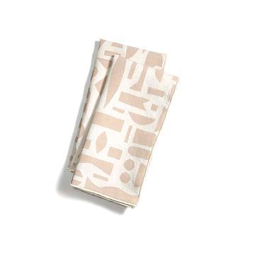 Mixta Dinner Napkins Set Linen Block Printed in Sand Set of 2