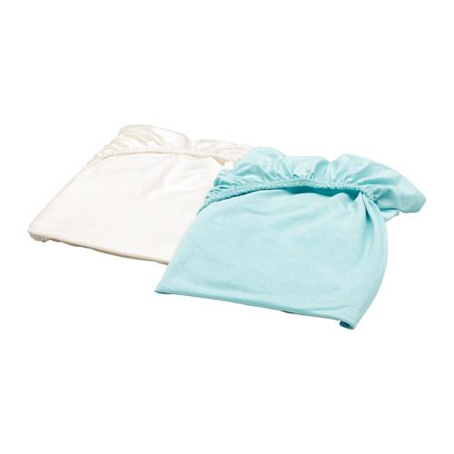 LEN Crib fitted sheet, white, turquoise