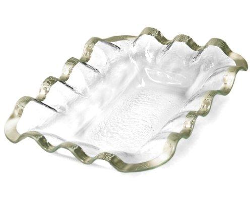 Annieglass Ruffle Platinum Trim Glass Bread Bowl